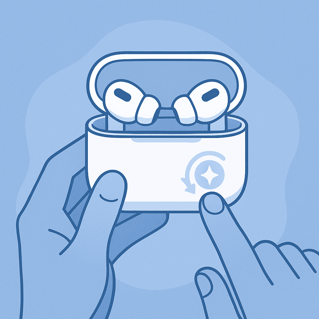 Illustratie: AirPods Pro resetten met de setupknop op de case.